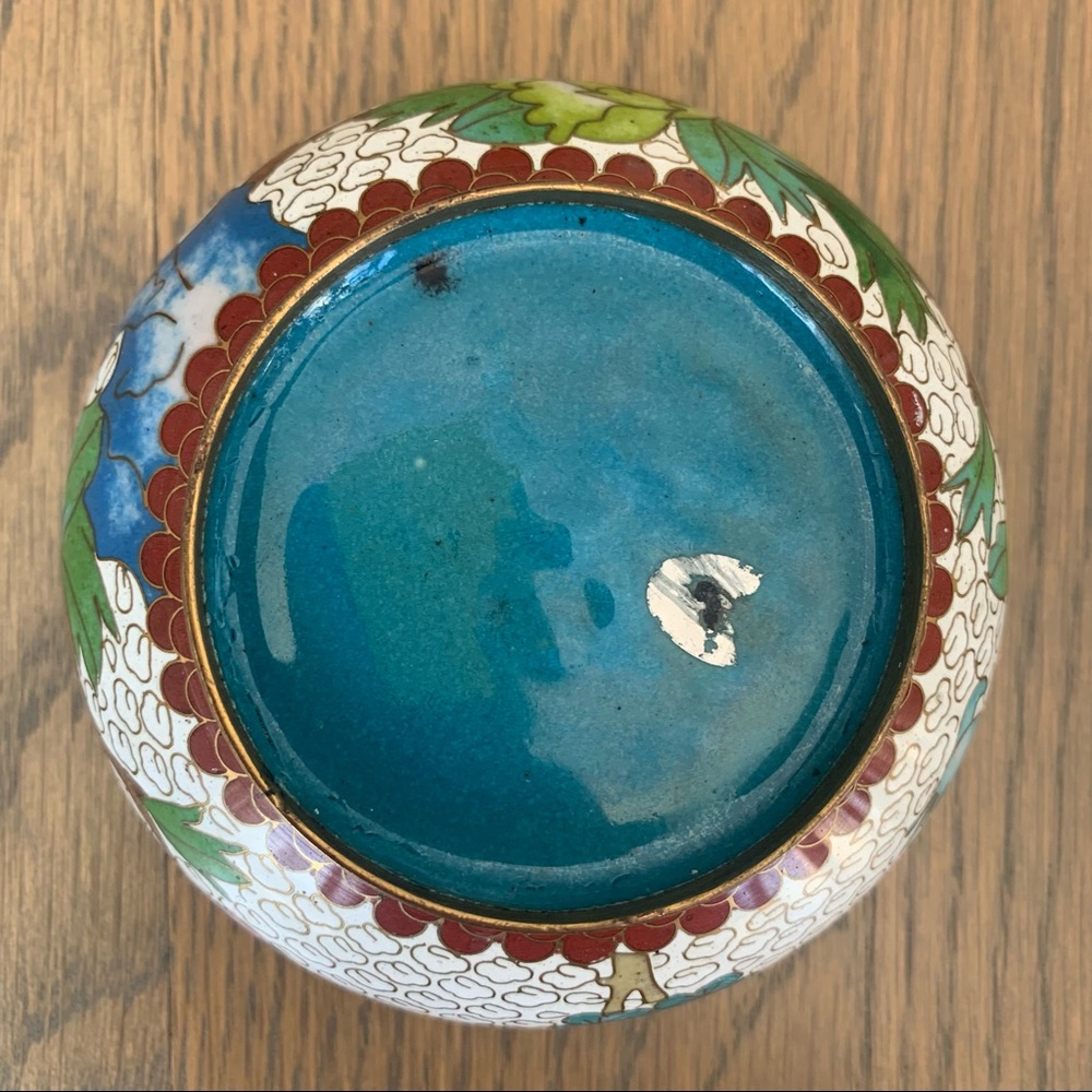 Vintage Antique Chinese Cloisonne Enamel Bowl Peonies - Picture 5 of 5